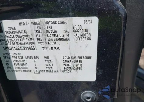 2005 Chevrolet Trailblazer Lt из США, поврежденный, VIN 1GNDT13S452114551